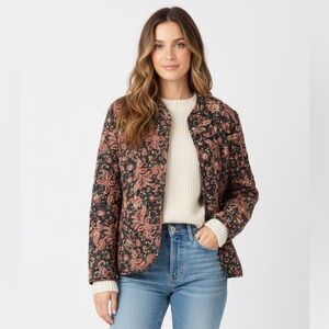 Vintage Quilted Tapestry Structured Jacket With Button Closure Size Small